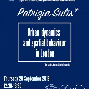 SPS Seminar: Patrizia Sulis - Urban Dynamics and Spatial Behaviour in London (20 Sept, 13:30)